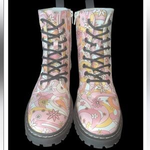 UNIONBAY Ginny Pink Floral Lace-Up Combat Boots y2k 90s psychedelic floral 70s 9